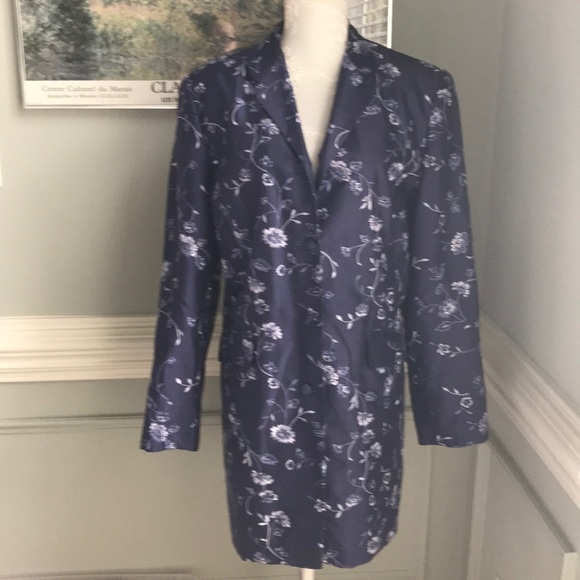Talbots Jackets & Blazers - Talbots Pure Silk Purple Embroidered Long Jacket